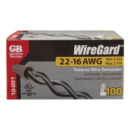 Wiregard Twist-On Wire Connector, Gray, Polypropylene Insulation, 1,000 V 10-001